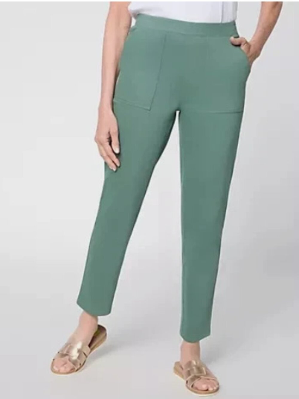 Denim Co Comfy Knit Air Pull-On Tapered Ankle Pants-Green-Petite Medium-A726392
